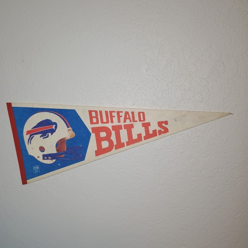 Vintage 1970s Buffalo Bills NFL Felt Pennant Flag White Helmet Logo Trench Vtg